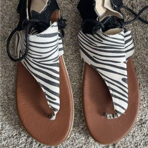 Zebra Print Sandals with Black Accents